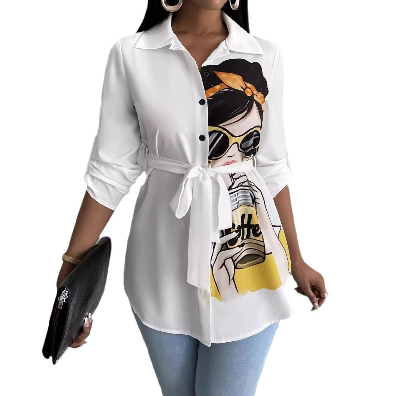 M-0011 Euroopa ja Ameerika koomiksitrükiga tüdrukute särk (vööga)