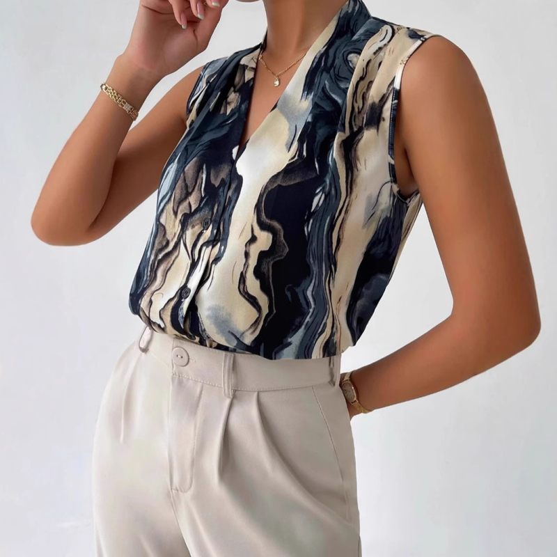 2025. Europa i Sjedinjene Države prekogranična nova ženska odjeća Amazon neovisna postaja najprodavanija proljetna i ljetna podstava printana majica s V-izrezom i gumbima za uvijanje