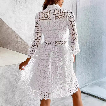 Ženska bijela haljina Mini haljina s čipkom i rupicama, volanima i rubom, za vjenčanje, koktel haljina