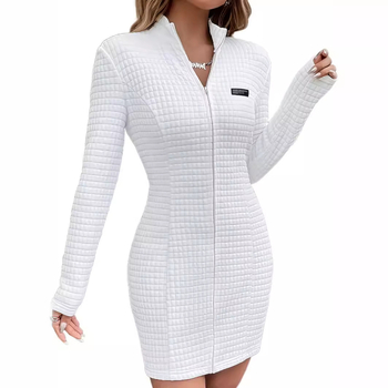 Amazon 2024 Europska i američka prekogranična ženska haljina s dugim rukavima, pletena u patchwork stilu, uski kroj, s patentnim zatvaračem i uskim krojem