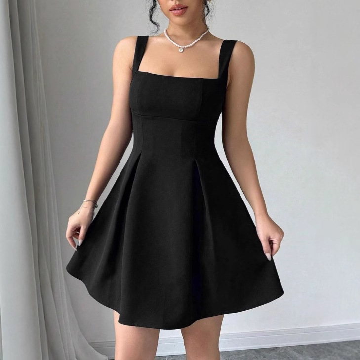 Nova jednobojna sling tanka plisirana suknja s visokim strukom, europska i američka ženska ljetna haljina za 2025. godinu, veleprodaja