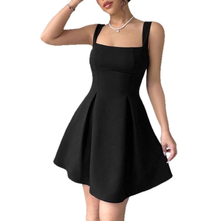 Nova jednobojna sling tanka plisirana suknja s visokim strukom, europska i američka ženska ljetna haljina za 2025. godinu, veleprodaja