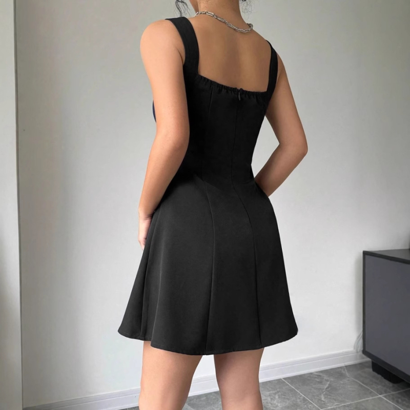 Nova jednobojna sling tanka plisirana suknja s visokim strukom, europska i američka ženska ljetna haljina za 2025. godinu, veleprodaja