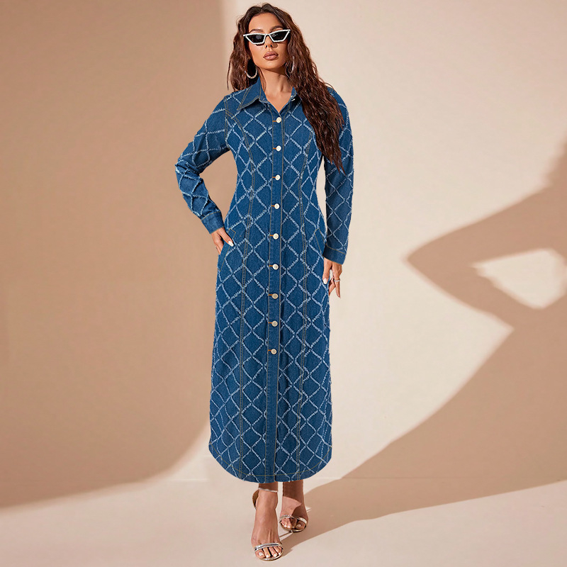 Tarpvalstybiniai Europos ir Amerikos moteriški drabužiai „Amazon“ rudens ir žiemos nauji mados atlapai su languotais kutais, ilgas megztinis su džinsiniu švarku