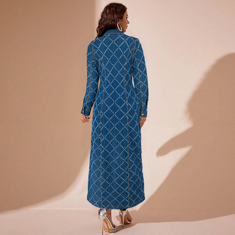 Tarpvalstybiniai Europos ir Amerikos moteriški drabužiai „Amazon“ rudens ir žiemos nauji mados atlapai su languotais kutais, ilgas megztinis su džinsiniu švarku