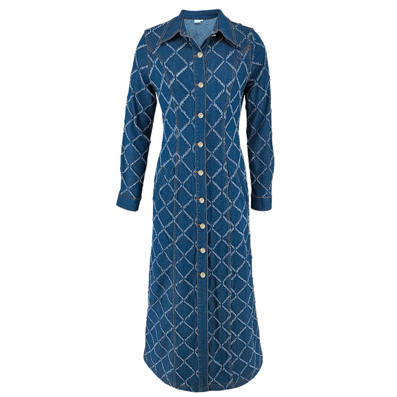 Tarpvalstybiniai Europos ir Amerikos moteriški drabužiai „Amazon“ rudens ir žiemos nauji mados atlapai su languotais kutais, ilgas megztinis su džinsiniu švarku