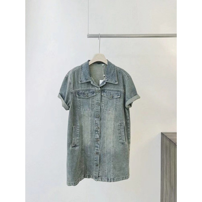 Nova retro polo ovratnik traper haljina malog dizajna, široka majica za mršavljenje za žene, ljeto i jesen 2024.