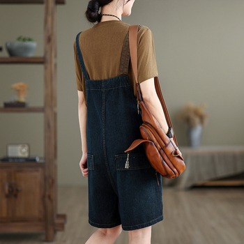 2024. gada vasaras jauni, plus izmēra, vaļīgi džinsa šorti ar siksniņām, sieviešu rietumu stila platas kājas, ar miesu pārklāts korejiešu stila kombinezons
