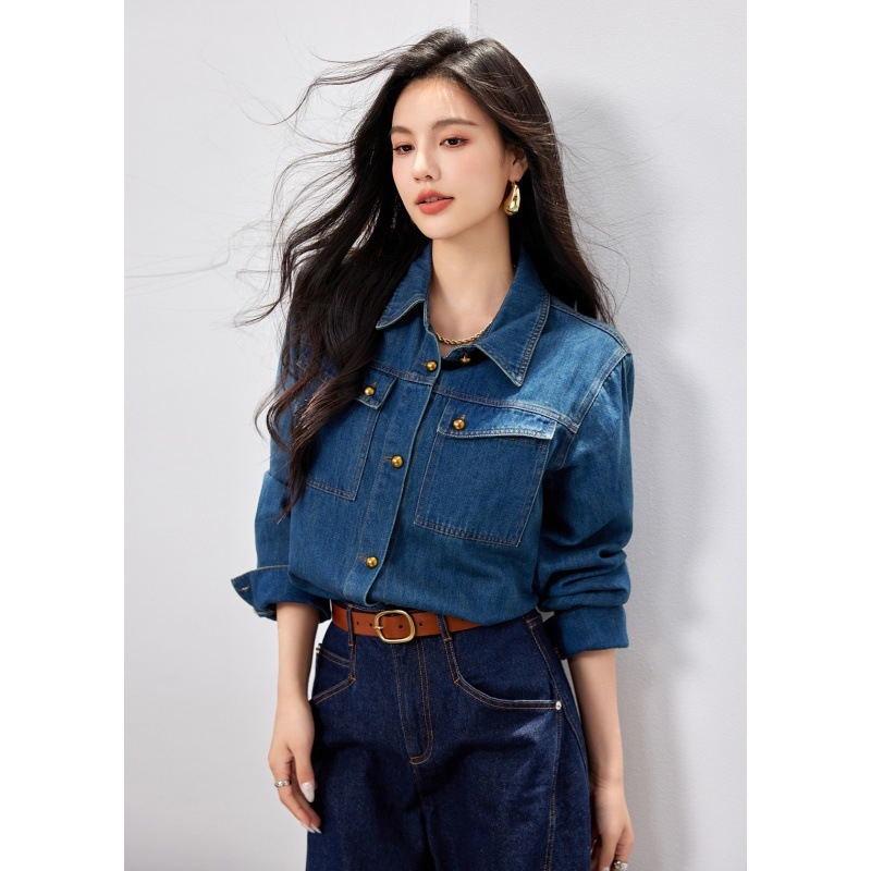 Francuska retro traper košulja dugih rukava za žene, jesen 2025., nova ležerna, elegantna, svestrana, korejska, slojevita košulja