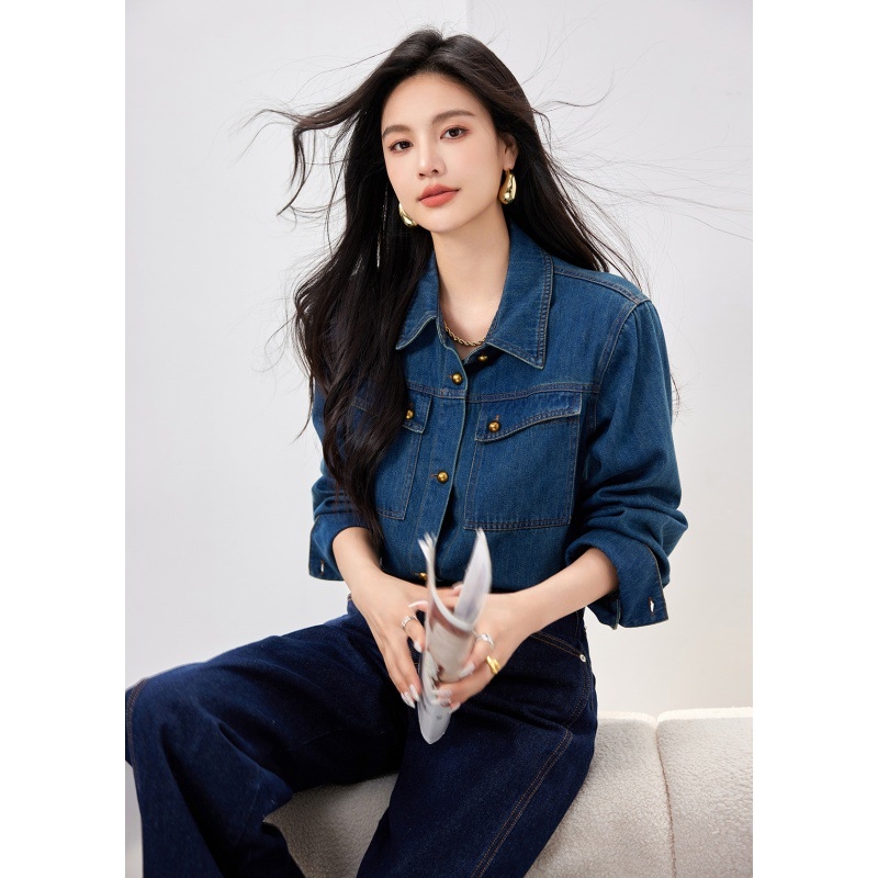 Francuska retro traper košulja dugih rukava za žene, jesen 2025., nova ležerna, elegantna, svestrana, korejska, slojevita košulja