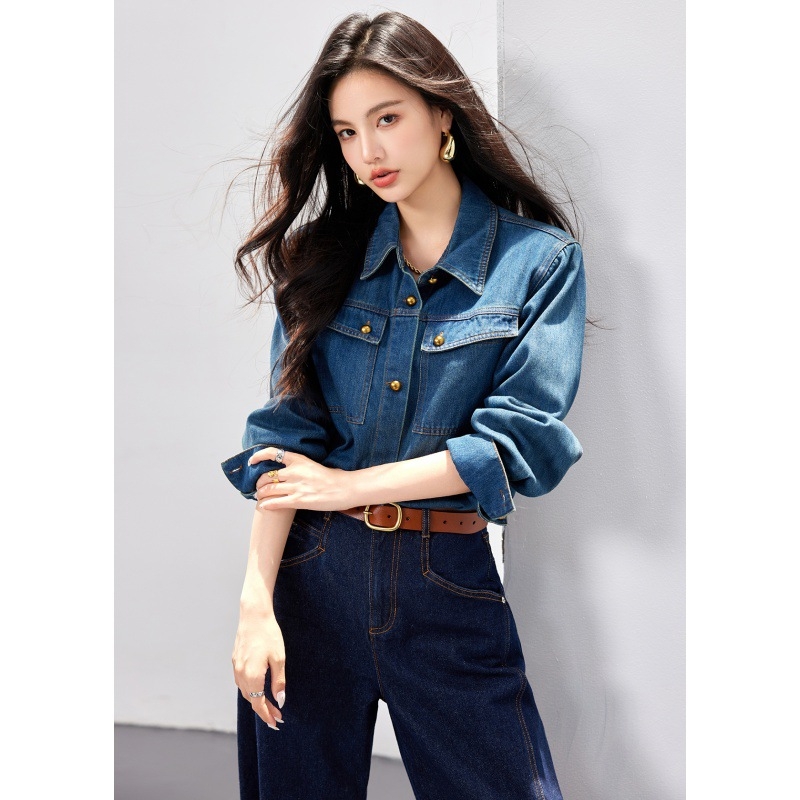 Francuska retro traper košulja dugih rukava za žene, jesen 2025., nova ležerna, elegantna, svestrana, korejska, slojevita košulja