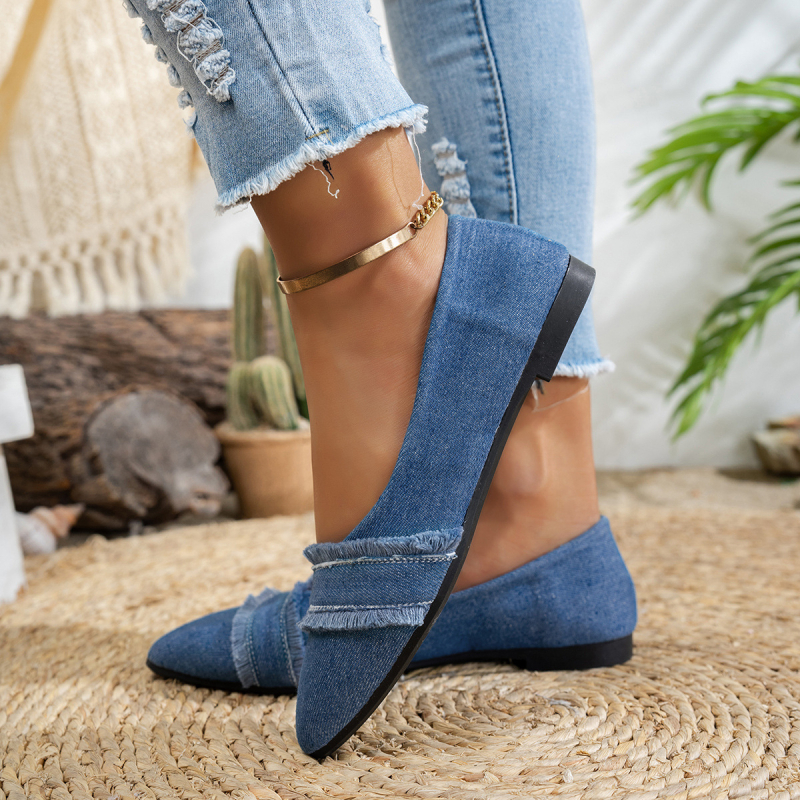 Ženske ravne cipele, nove proljetne i jesenske traper cipele s plitkim ustima, špicaste ženske cipele, popularne s interneta, niska peta, univerzalne radne cipele