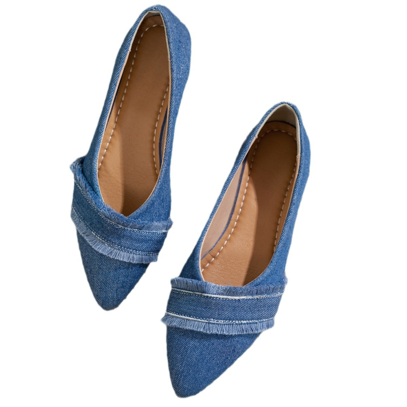 Ženske ravne cipele, nove proljetne i jesenske traper cipele s plitkim ustima, špicaste ženske cipele, popularne s interneta, niska peta, univerzalne radne cipele