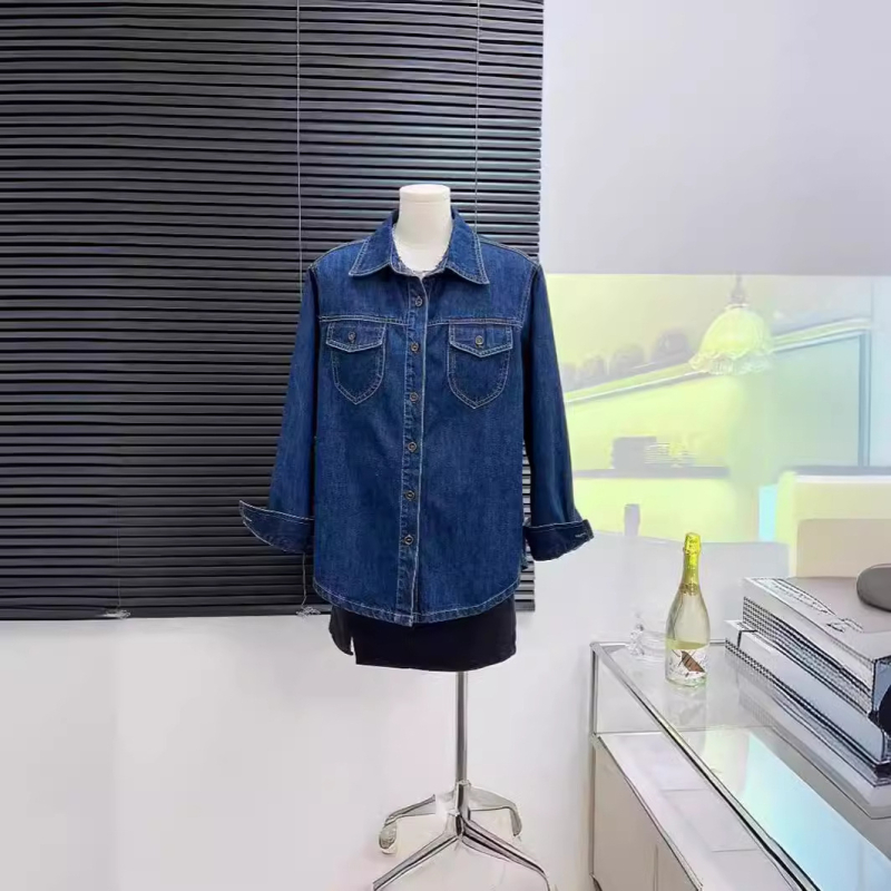 Nova plava traper košulja za žene, Design Sense Niche jakna, slimming retro složena košulja dugih rukava