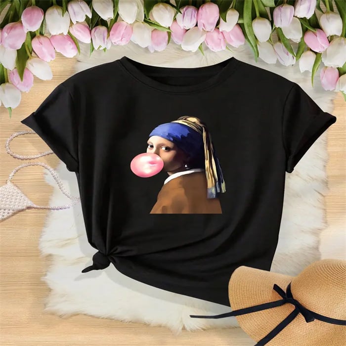 Moteriški vasariniai marškinėliai su raštu, madingi laisvalaikio stiliaus, mieli trumpomis rankovėmis, moteriški marškinėliai su akių raštu, trumpomis rankovėmis. Yra sandėlyje.