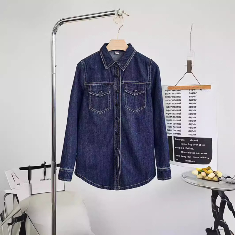 Nova plava traper košulja za žene, proljetno-jesenska, s uzorkom, mala, preoblikovana, u drevnom hongkonškom stilu