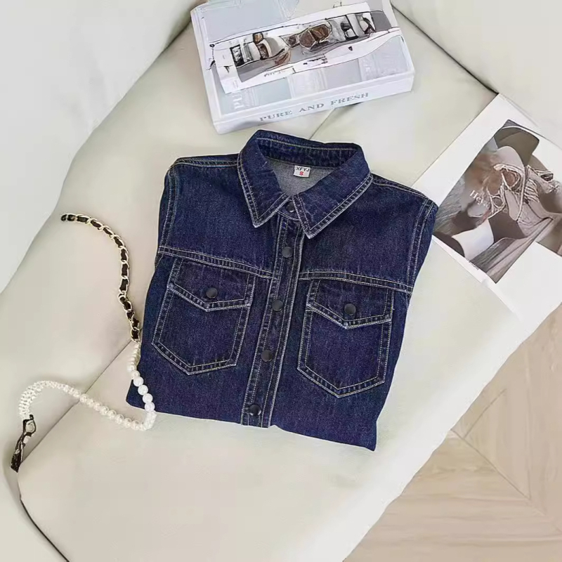 Nova plava traper košulja za žene, proljetno-jesenska, s uzorkom, mala, preoblikovana, u drevnom hongkonškom stilu