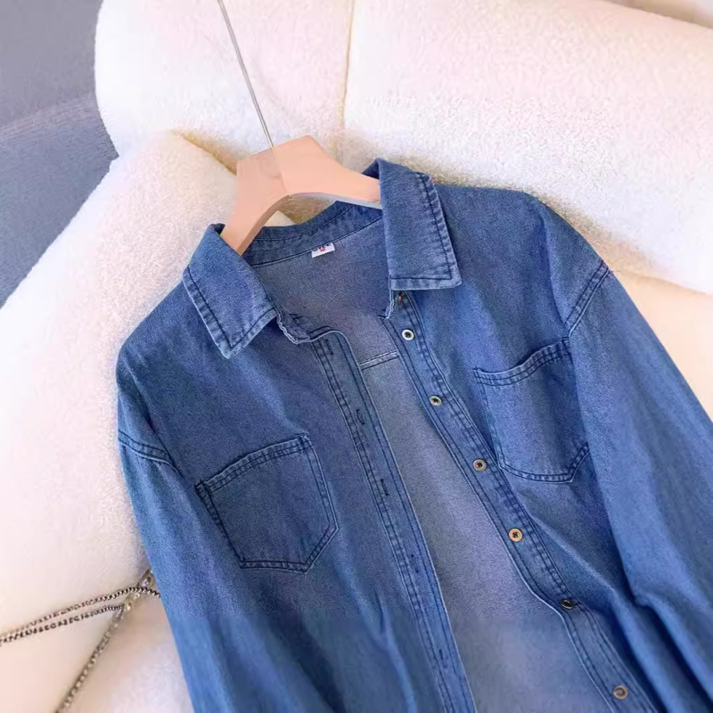 Honkongo stiliaus vintažiniai džinsiniai marškiniai, moteriški pavasario ir rudens stiliaus marškiniai su viršutine dalimi, nauji laisvi, universalūs džinsiniai marškiniai-švarkai