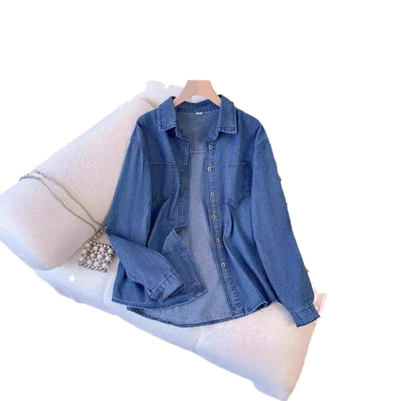 Honkongo stiliaus vintažiniai džinsiniai marškiniai, moteriški pavasario ir rudens stiliaus marškiniai su viršutine dalimi, nauji laisvi, universalūs džinsiniai marškiniai-švarkai