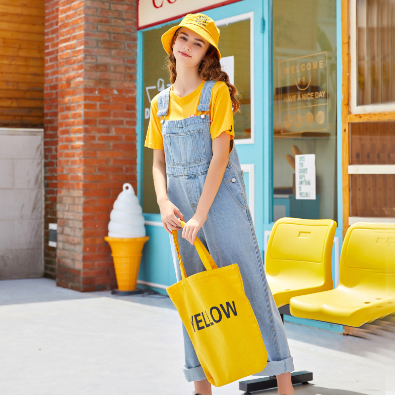 Vasaras korejiešu stila brīva vecuma samazināšanas džinsa kombinezons sieviešu pieguļošs kombinezons ar augstu jostasvietu, platām biksēm