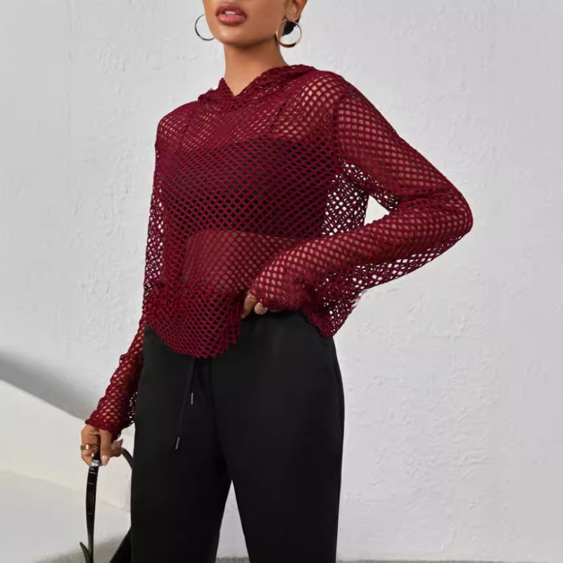 2024 Prekogranično proljeće i ljeto Europa i Amerika Amazon Novi pleteni top s kapuljačom, široki, s šupljom podlogom i ženskim...