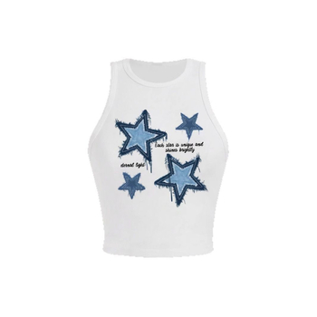 Moteriška laisvalaikio minimalistinė žvaigždės rašto apvalios kaklo aptempta trumpa liemenė vasarai be rankovių „Spice Girl“ liemenė