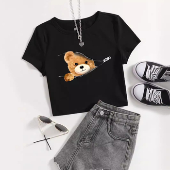 AC938 Europos ir Amerikos tarpvalstybiniai moteriški gatvės mados tendencijų marškinėliai su bambos animacinių filmukų raštu, laisvalaikio apvalios kaklo iškirptės raštu.