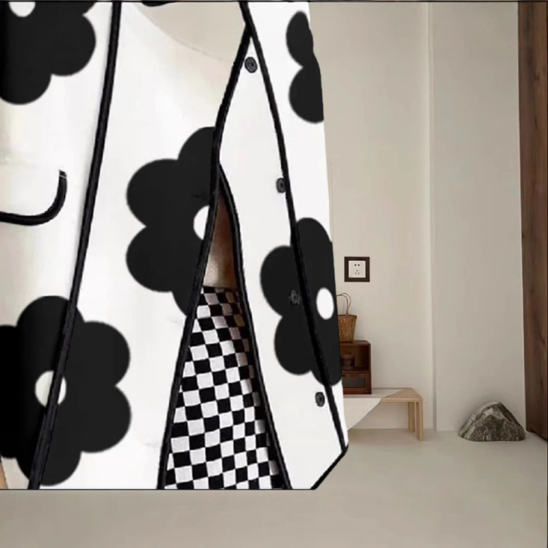 2025. aasta Euroopa ja Ameerika Amazoni pikkade varrukatega lahtise kontrastvärvi lilleprindiga trükitud lõhestatud kraega jakk, millel on villane jakk