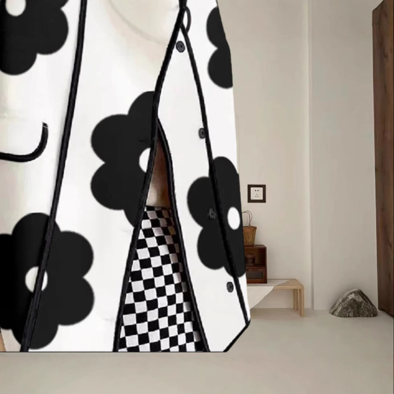 2025. aasta Euroopa ja Ameerika Amazoni pikkade varrukatega lahtise kontrastvärvi lilleprindiga trükitud lõhestatud kraega jakk, millel on villane jakk