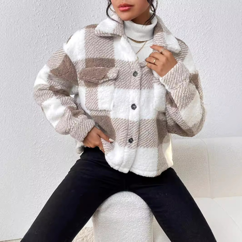 Zimska elegantna nova elegantna kratka reverna uska jednostavna plišana jakna 5361