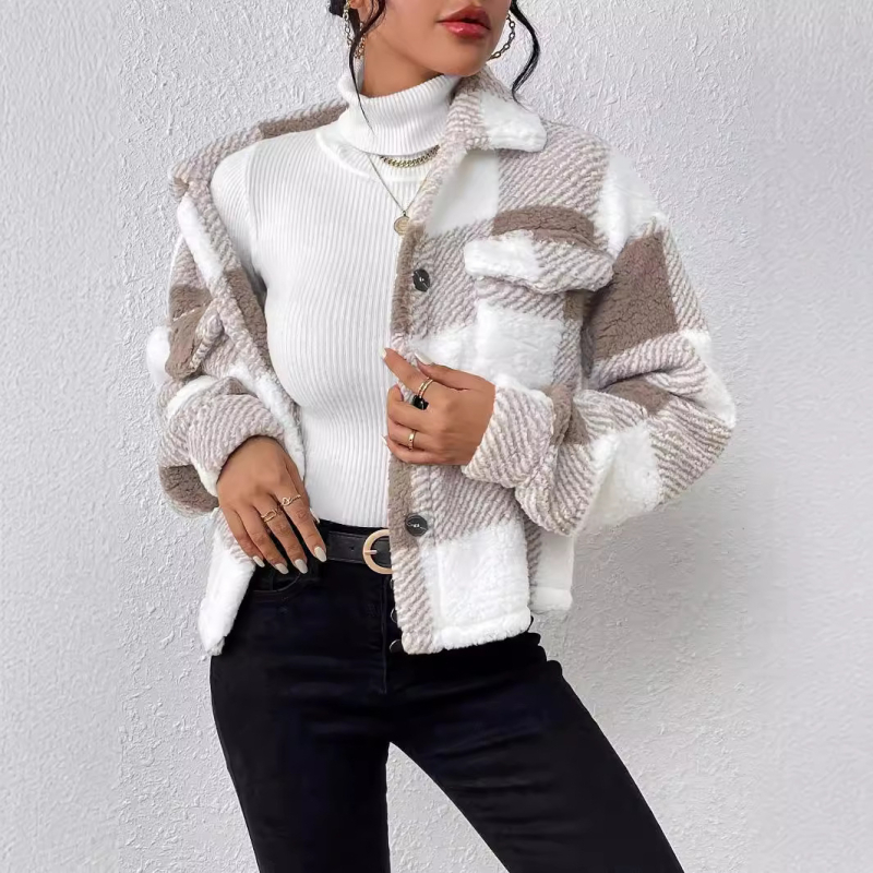 Zimska elegantna nova elegantna kratka reverna uska jednostavna plišana jakna 5361