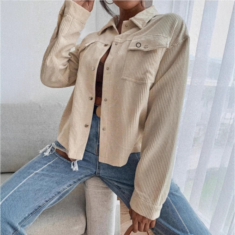 Tarptautinė Europos ir Amerikos moterų 2025 m. pavasario ir rudens striukė, paltas, moteriškas velvetas, retro stiliaus trumpi marškinėliai, moteriški viršutiniai drabužiai