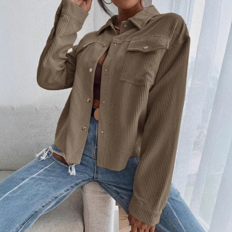 Tarptautinė Europos ir Amerikos moterų 2025 m. pavasario ir rudens striukė, paltas, moteriškas velvetas, retro stiliaus trumpi marškinėliai, moteriški viršutiniai drabužiai