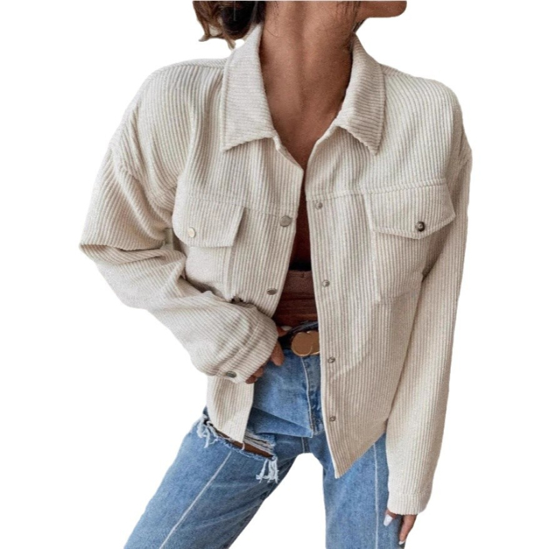 Tarptautinė Europos ir Amerikos moterų 2025 m. pavasario ir rudens striukė, paltas, moteriškas velvetas, retro stiliaus trumpi marškinėliai, moteriški viršutiniai drabužiai