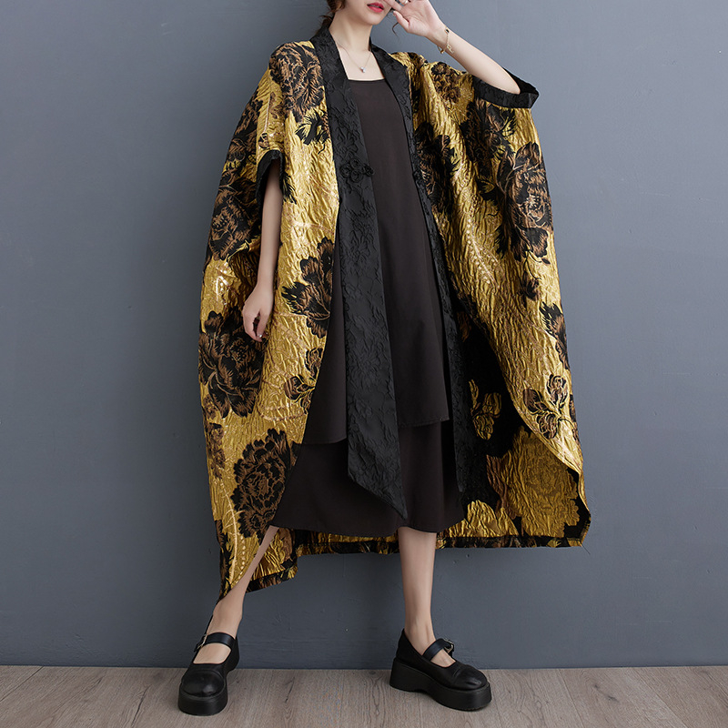 Cardigan de primăvară 2024, stil chinezesc, cu imprimeu jacquard floral, casual, mărime plus, cu mâneci tip liliac, în culori asortate