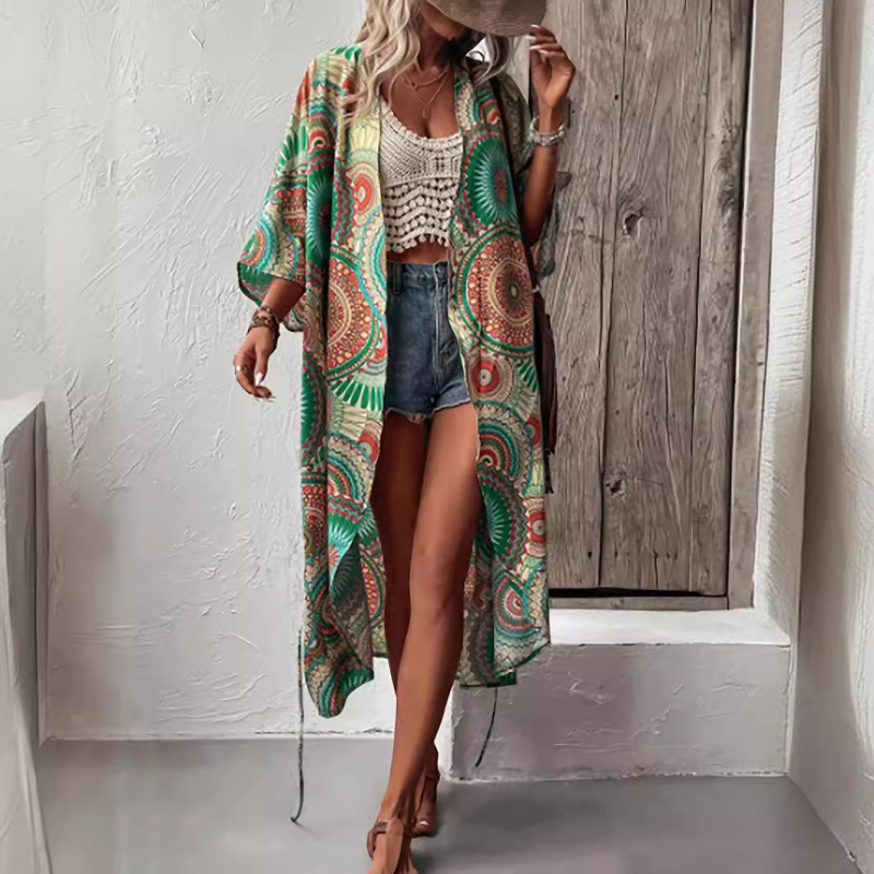 Ženski kaput s etničkim printom, ležerni, široki, ležerni, modni, elegantni, ženski