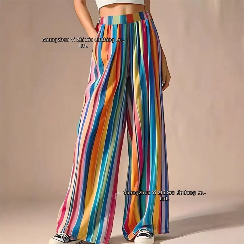 2025 Amazon Nové pruhované európske a americké dámske nohavice s cezhraničnými vreckami, voľné ležérne nohavice so širokými nohavicami