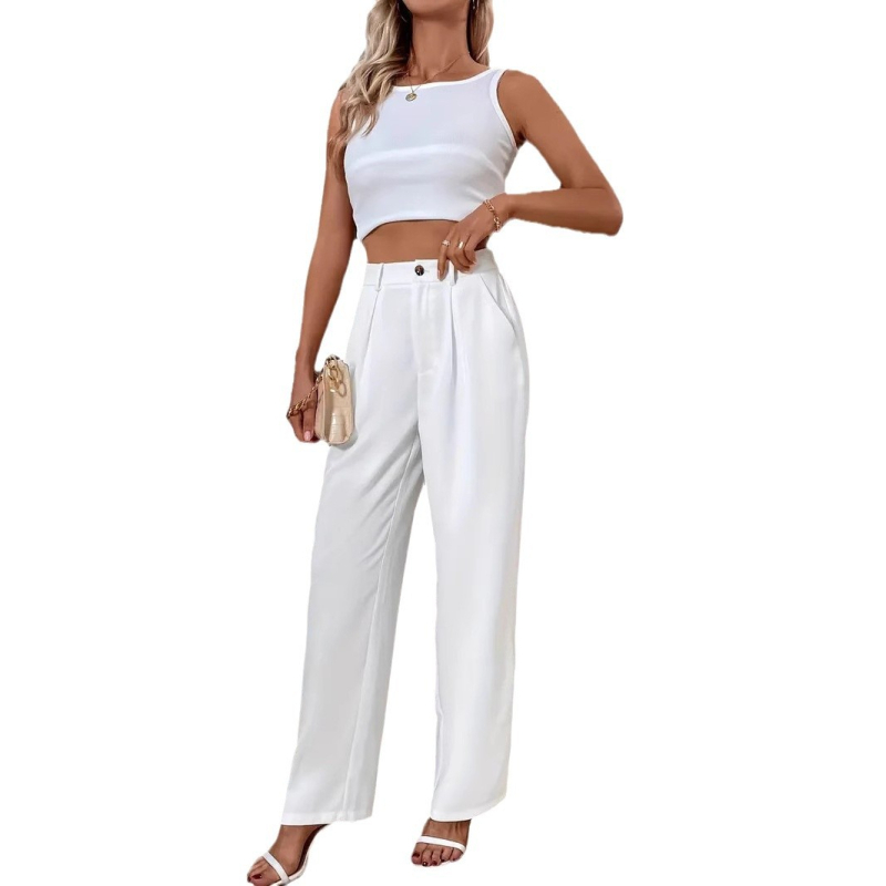 Europska i američka neovisna postaja Amazon ebay Nove opuštene hlače visokog struka s gumbima, nove široke ravne ležerne hlače za žene