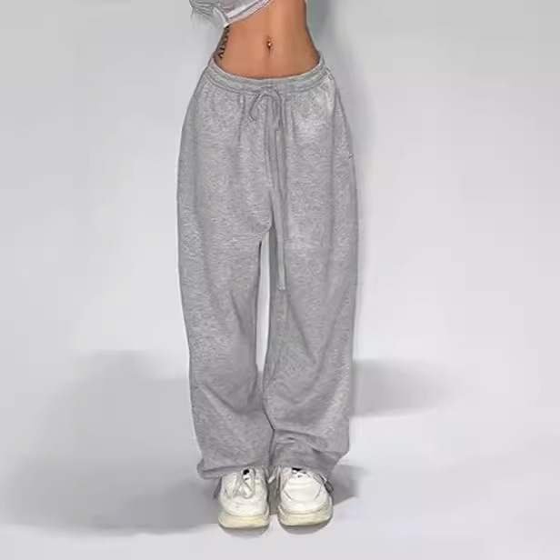 2024 Prekogranične nove američke stilske retro sive ležerne sportske hlače za žene, udobne široke ležerne hlače za sve vrste sportova, jednobojne