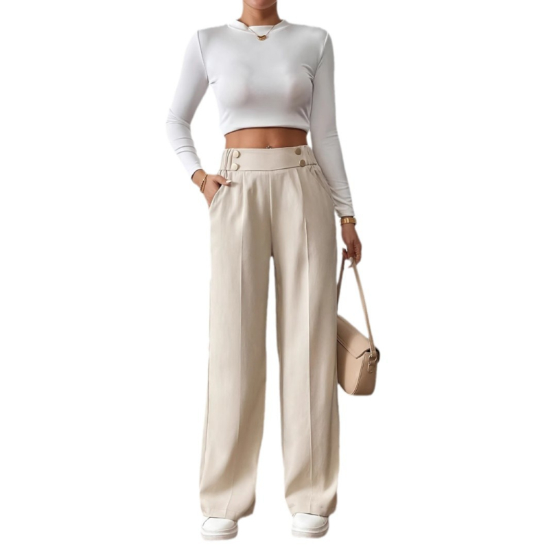 Novi stil vertikalnih mop ležernih hlača visokog struka, široki stil, ravne ženske hlače jednobojnog nišnog dizajna