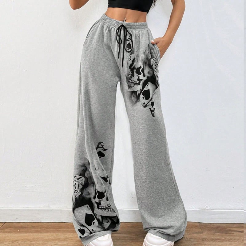 Pantaloni de trening Diablo Gothic Spades cu imprimeu de craniu pentru femei