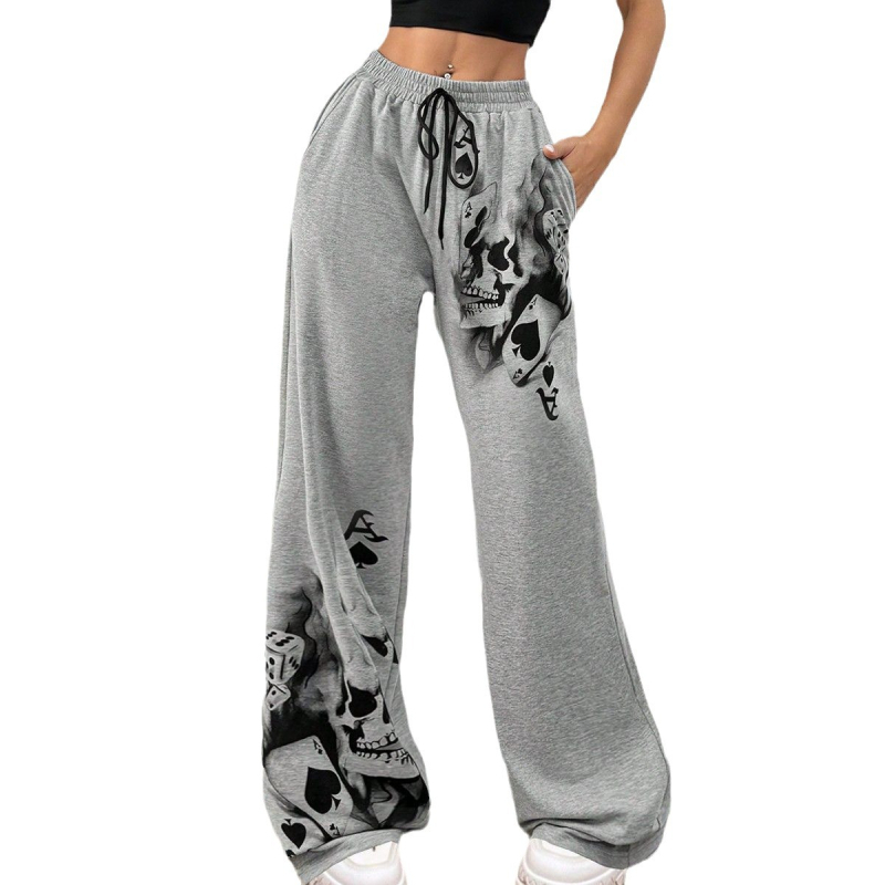 Diablo Gothic Spades kaukolės-kaukolės rašto moteriškos sportinės kelnės
