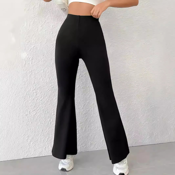 Užsienio prekybos juodos ryklio platėjančios kelnės, aukštu juosmeniu, siauros, tamprios moteriškos kelnės, deivės mikro platėjančios moteriškos kelnės.