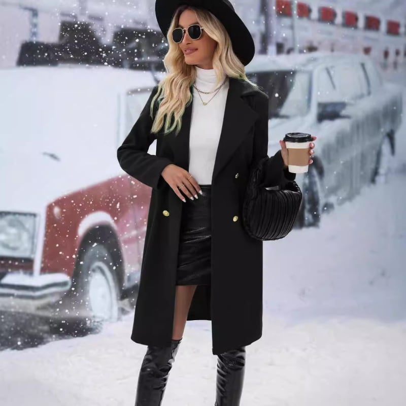 Amazon temuTK Prekogranični Jesenski i Zimski Popularni Ženski Remen Dvostruko Kopčanje Vuneno Odijelo Ovratnik Vanjski Odjevni predmet