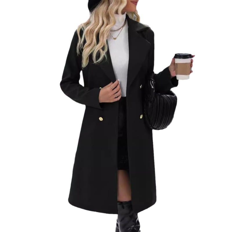 Amazon temuTK Prekogranični Jesenski i Zimski Popularni Ženski Remen Dvostruko Kopčanje Vuneno Odijelo Ovratnik Vanjski Odjevni predmet