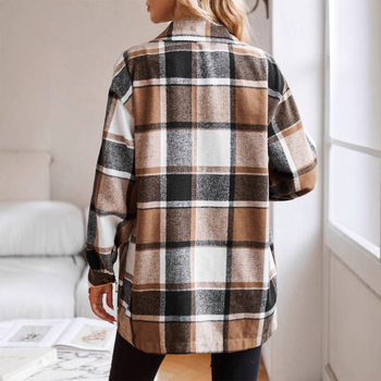 Naiste väliskaubanduse kardiganjakk, kootud ruuduline nööbitava kraega trenšmantel taskutega, Euroopa ja Ameerika stiilis