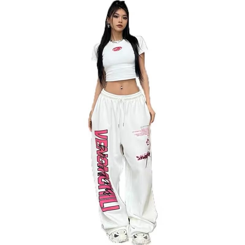 Pantaloni sport de dans pentru femei, cu talie înaltă, largi, cu picior larg, drepți, hip-hop, jazz, casual, cu imprimeu transfrontalier