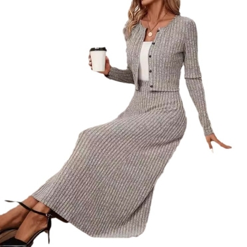 2024. aasta Amazoni Euroopa ja Ameerika uue Korea stiilis vabaaja kootud kardigan elastse vöökohaga kaheosaline komplekt triibulise kootud seelikuga