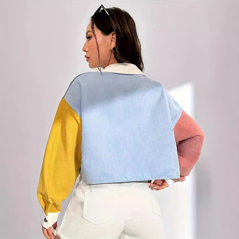 2024. aasta Euroopa ja Ameerika piiriüleste plahvatuste velvetist kontrastvärvi õmblustega õhuke ja lahtine universaalne vabaajajakk, lühike top naistele