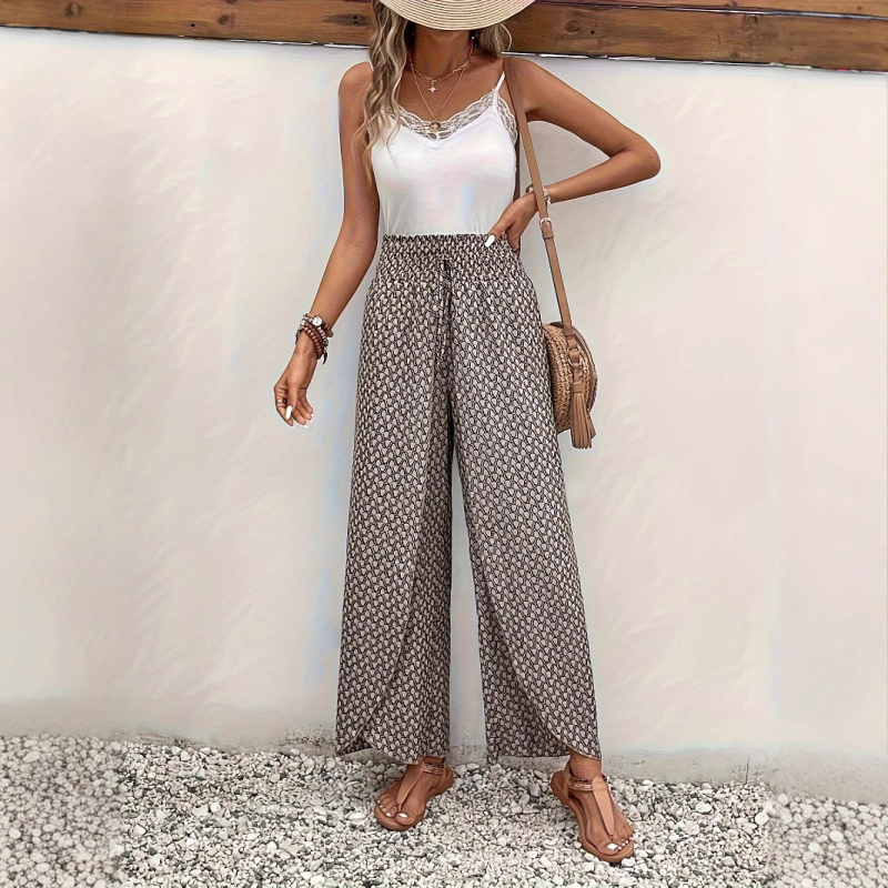 Amazon Tiktoktemu Europska i američka ženska odjeća za ljeto 2024., nova modna Joker cvjetna suknja s bočnim prorezom i širokim nogavicama